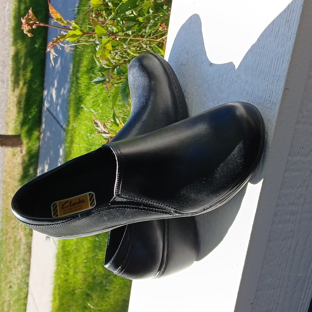 Clarks Black Leather Slip-ons